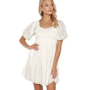 Cleobella Lucca Mini Dress Women’s Medium Cream Organic Cotton Eyelet